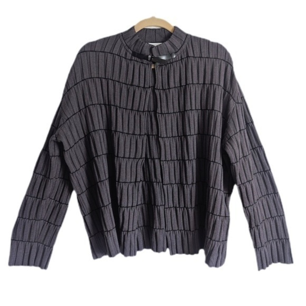 Vintage 90s Coquette Dark Romantic Leather Strap Mandarin Collar Wool Cardigan